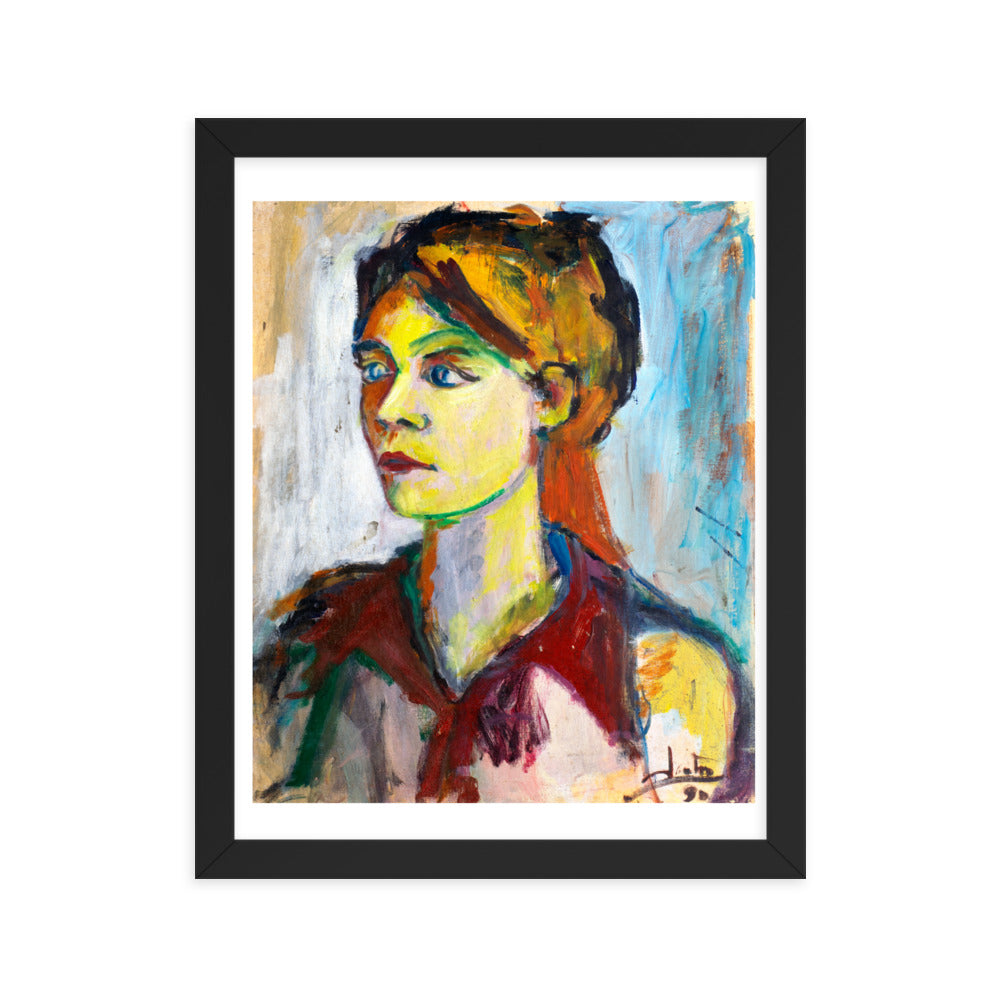 Woman In Crimson by Santos Fernandez - Framed Art Print