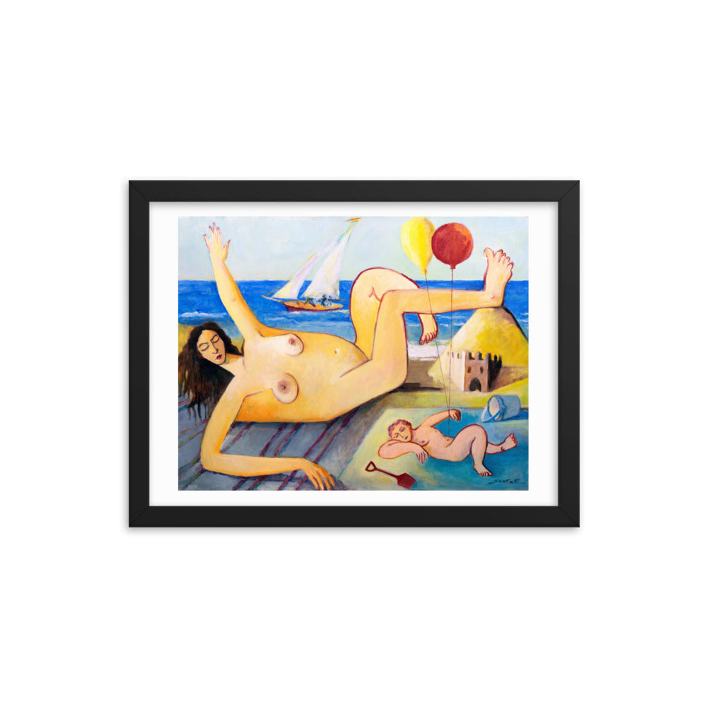 Nude On Beach by Santos Fernandez - Framed Art Print