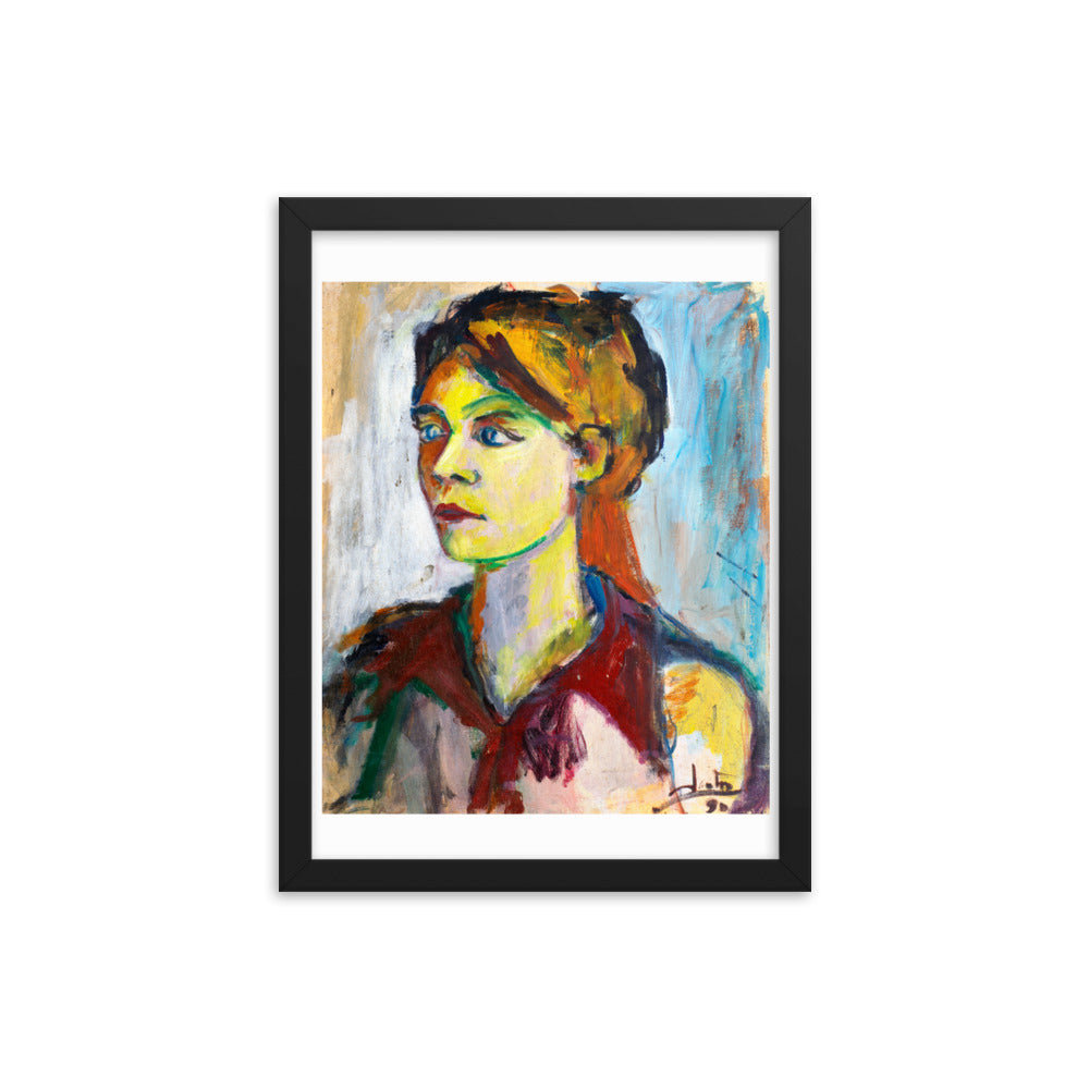 Woman In Crimson by Santos Fernandez - Framed Art Print