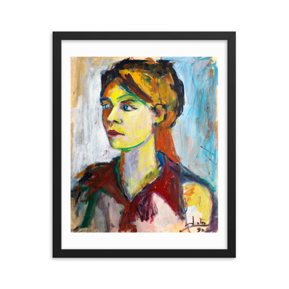 Woman In Crimson by Santos Fernandez - Framed Art Print