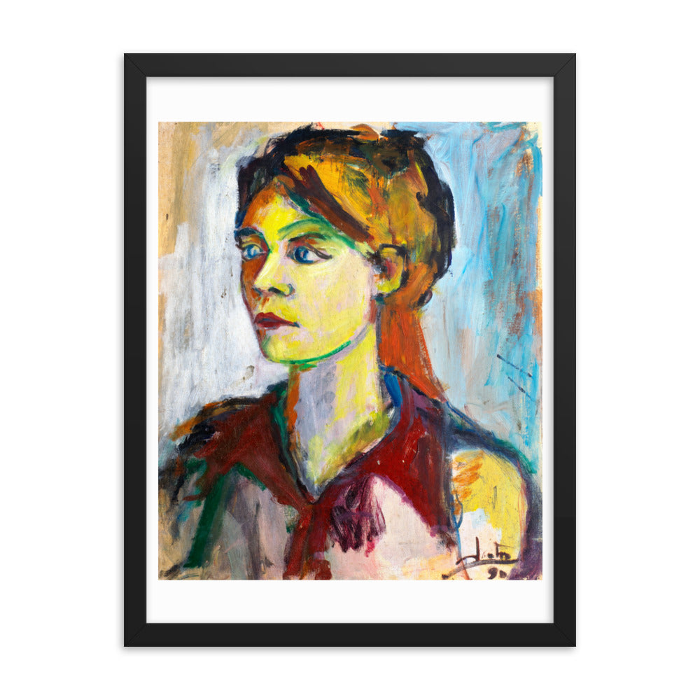Woman In Crimson by Santos Fernandez - Framed Art Print