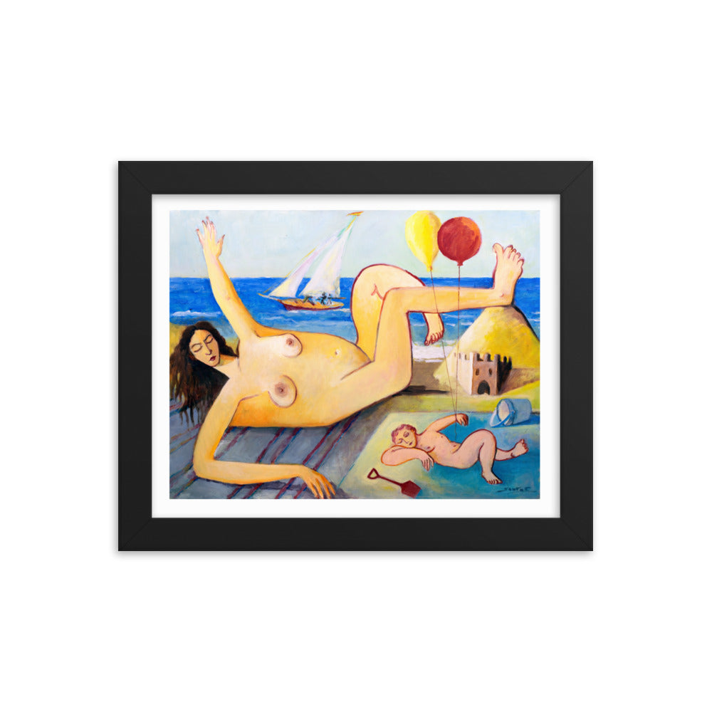 Nude On Beach by Santos Fernandez - Framed Art Print