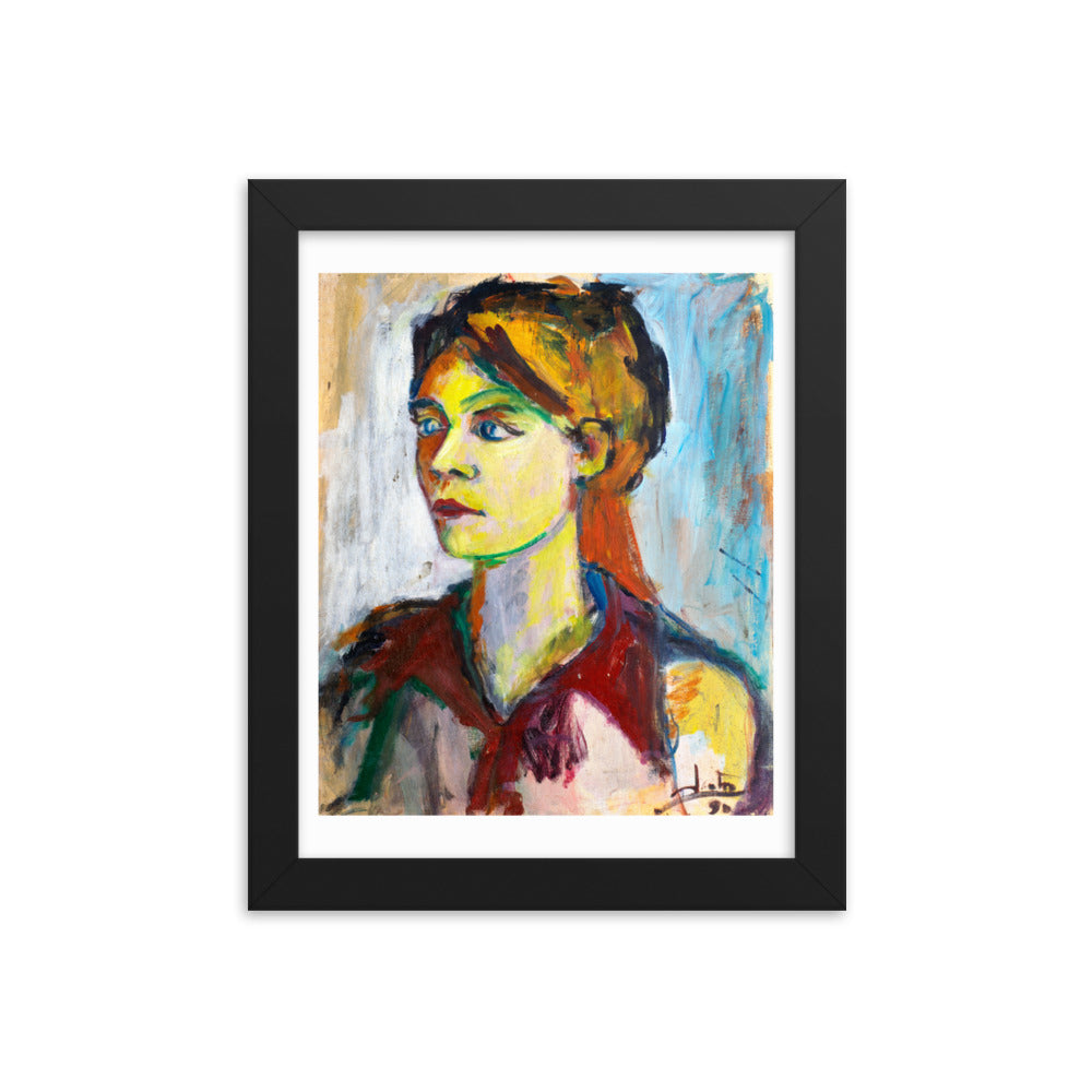 Woman In Crimson by Santos Fernandez - Framed Art Print