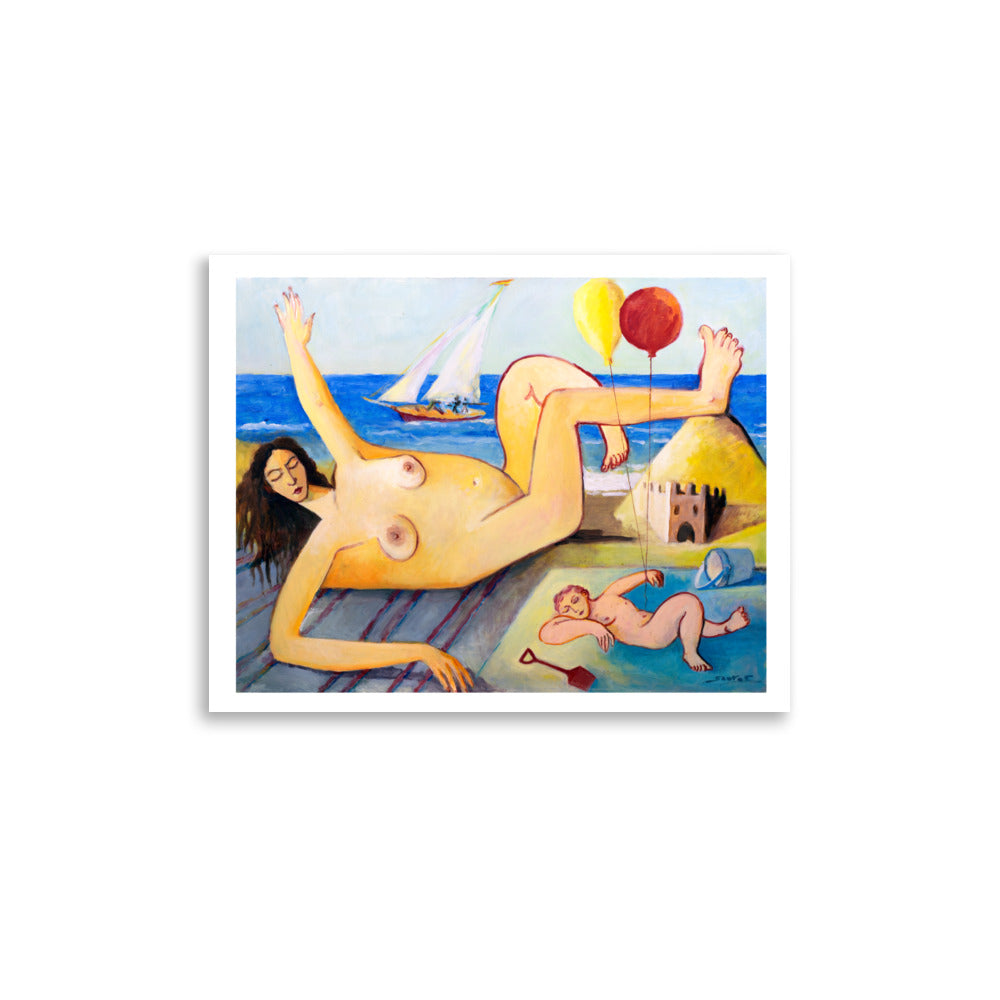 Woman On Beach by Santos Fernandez - Fine Art Print
