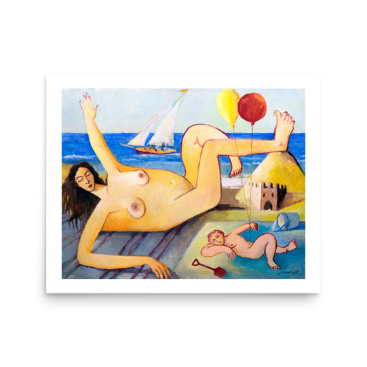 Woman On Beach by Santos Fernandez - Fine Art Print