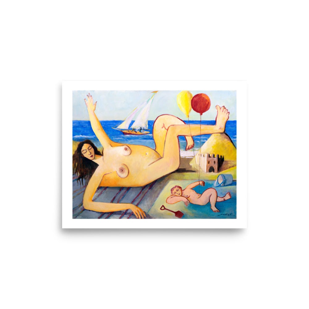 Woman On Beach by Santos Fernandez - Fine Art Print