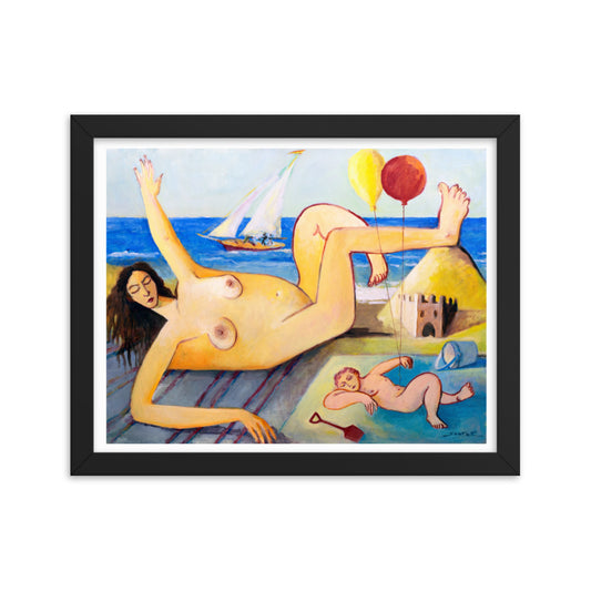 Nude On Beach by Santos Fernandez - Framed Art Print
