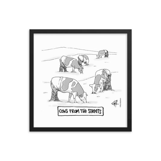 Cows From The Street - Framed Cartoon Print