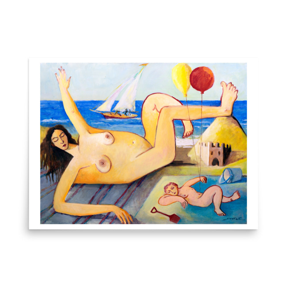Nude On Beach by Santos Fernandez - Fine Art Print
