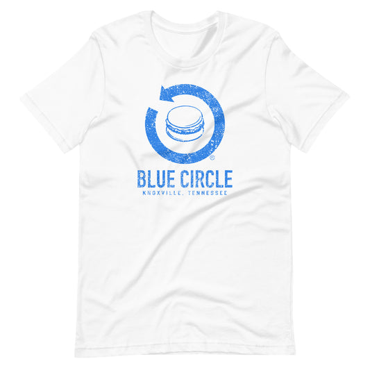 Retro Blue Circle Arrow Logo T-shirt